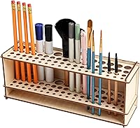 SBYURE Wooden Paint Brush Holder - 67 Hole Artist Brush Organizer Rack for Pens, Pencils, Makeup Brushes & Art Tools