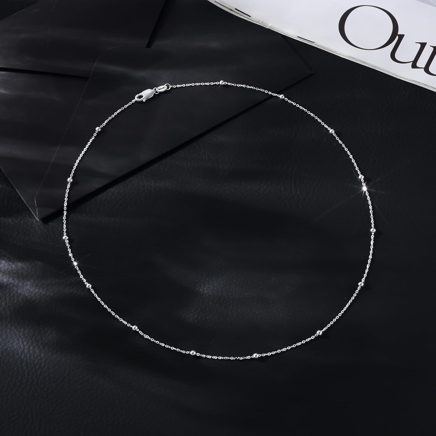 925 Sterling Silver Chain Necklace 16K Gold Plated Beaded Chain Necklace for Women Simple Dainty Choker Necklace Satellite Waterproof Link Necklace Trendy Jewelry Gifts - Image 7