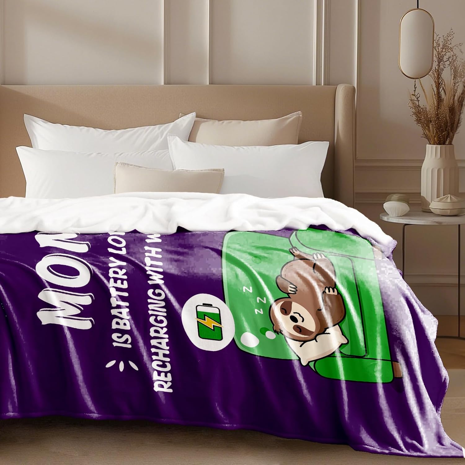 Funny Birthday Gifts for Mom, Mom is Battery Low Blanket 60" x 50", Present for Mother, Mommy from Daughter Son Family, Practical Blanket Throw for Napping or Travel, for Mommy - Image 2