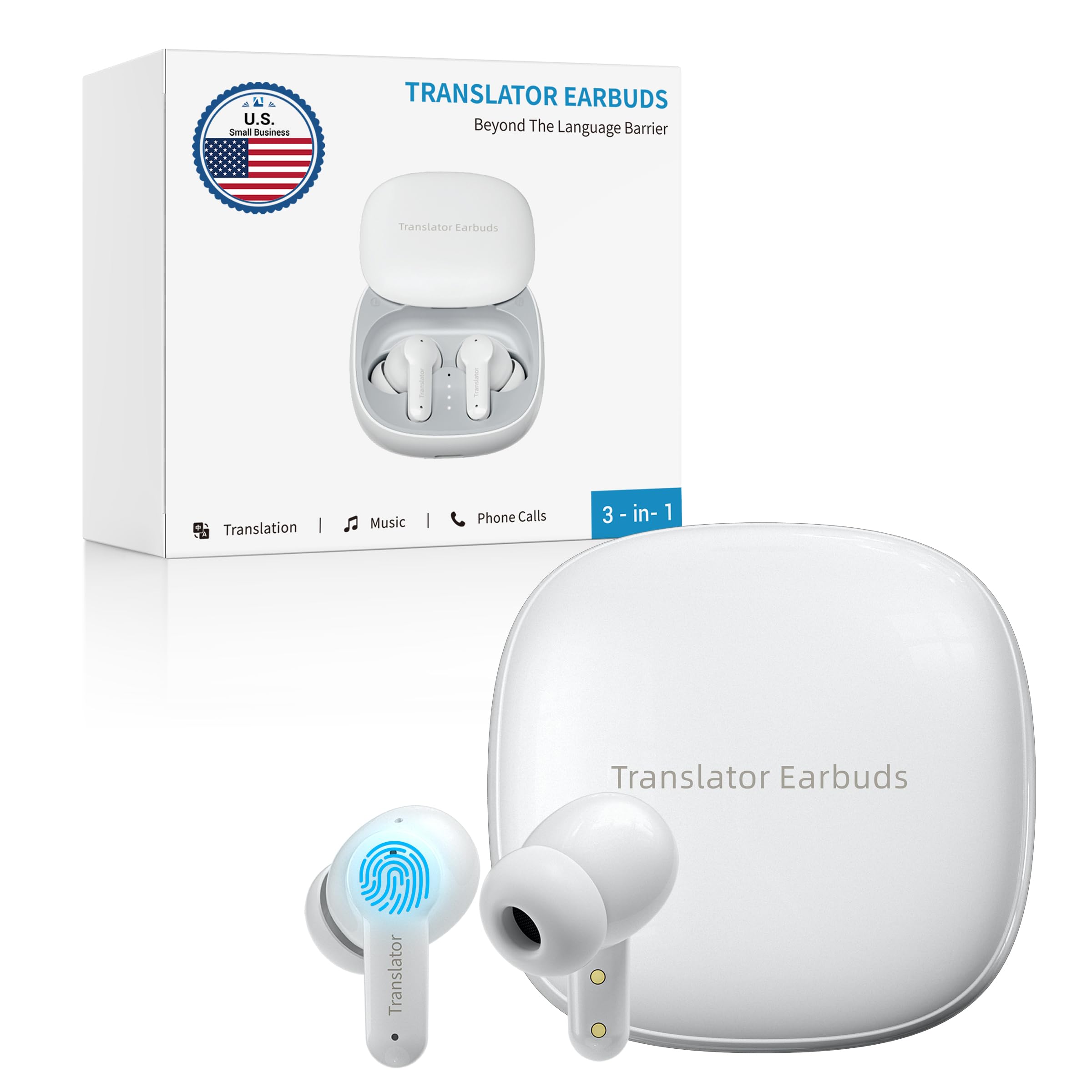 Anfier M3 KI Übersetzer Kopfhörer, 3-in-1 Echtzeit Sprachübersetzer mit 144 Online & 11 Offline Sprachen, AI Translator earbuds Weiß
