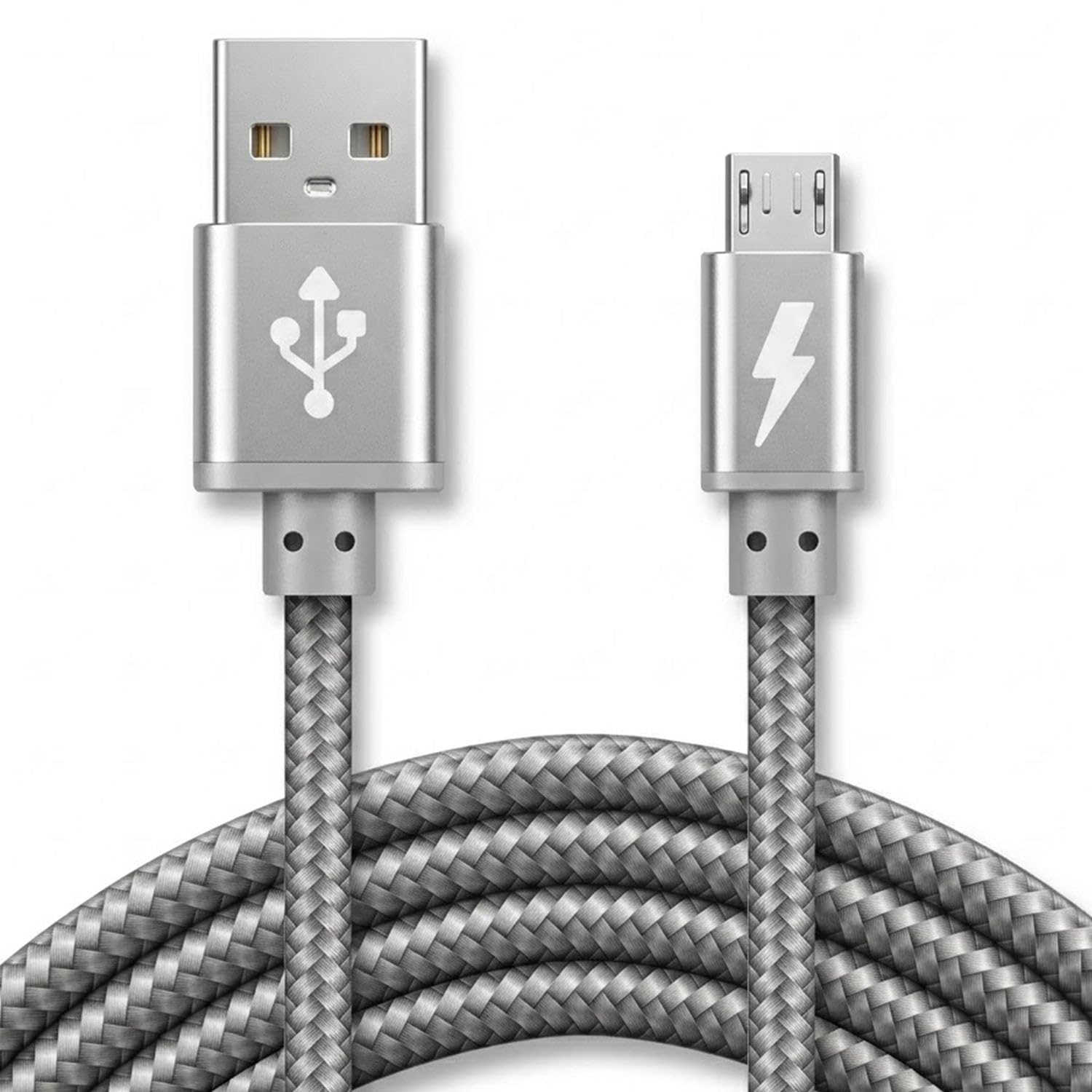 iSOUL Micro USB Cable, Silver 3M Android Charger Cable 2.4A Nylon Braided Fast Charging Cables for PS4, Samsung Galaxy S7 S6 S5 J7 J5 J6 J3, Note, LG, Nexus, Nokia, Xbox, HTC,Sony, Kindle Fire