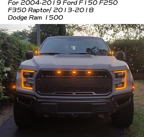 Miniatura 5 de Yonput 3 luces LED de rejilla aptas para Ford F150 F250 F350 Raptor2013-2018 Dodge Ram 1500 de parrilla delantera amarilla con arnés de cableado