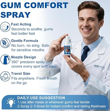 Toothache Relief Spray - Soothes Gum Fast, Improves Dryness, Mint & Chamomile Formula, Portable Oral Care for Adults (0.68FL.OZ)