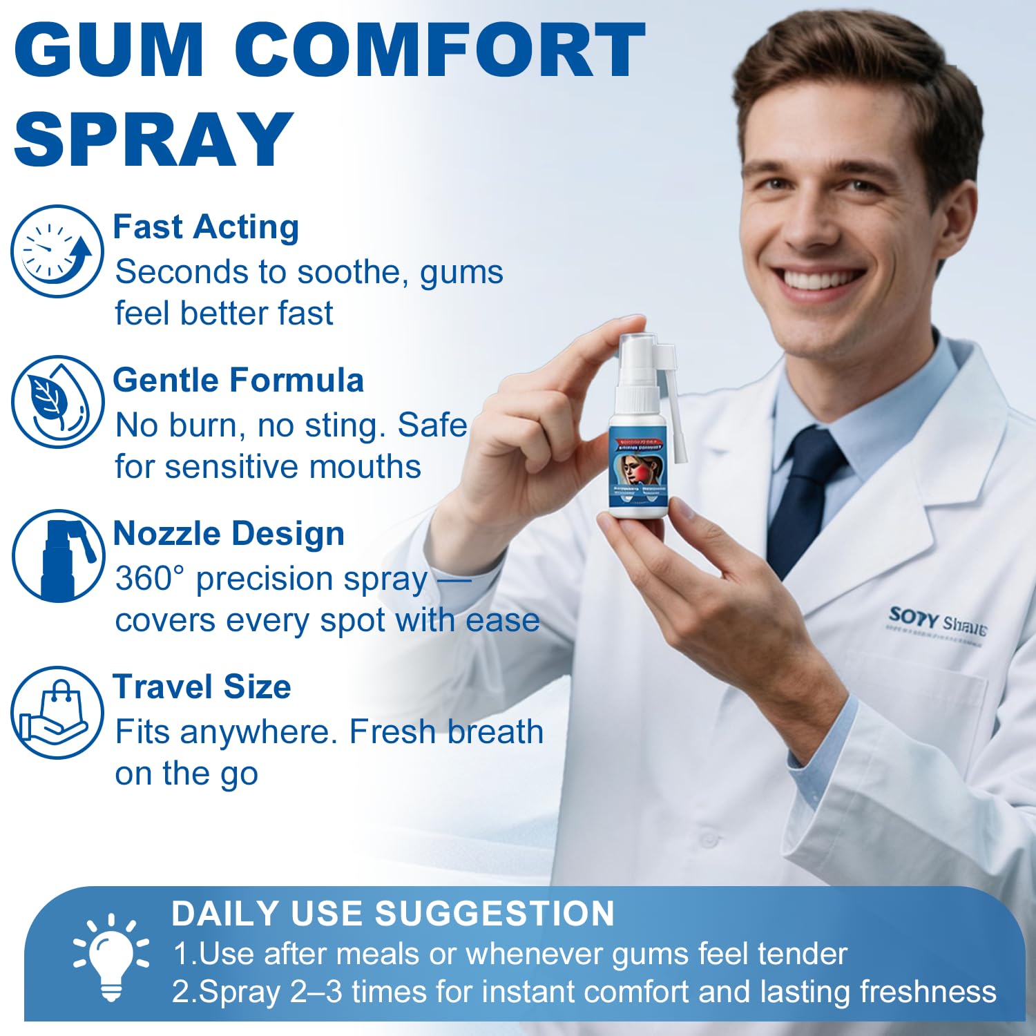 Toothache Relief Spray (0.68FL.OZ) I Mouth Spray Soothes Gum Fast, improves dryness I Gentle Formula, Portable Oral Care for Adults - 4