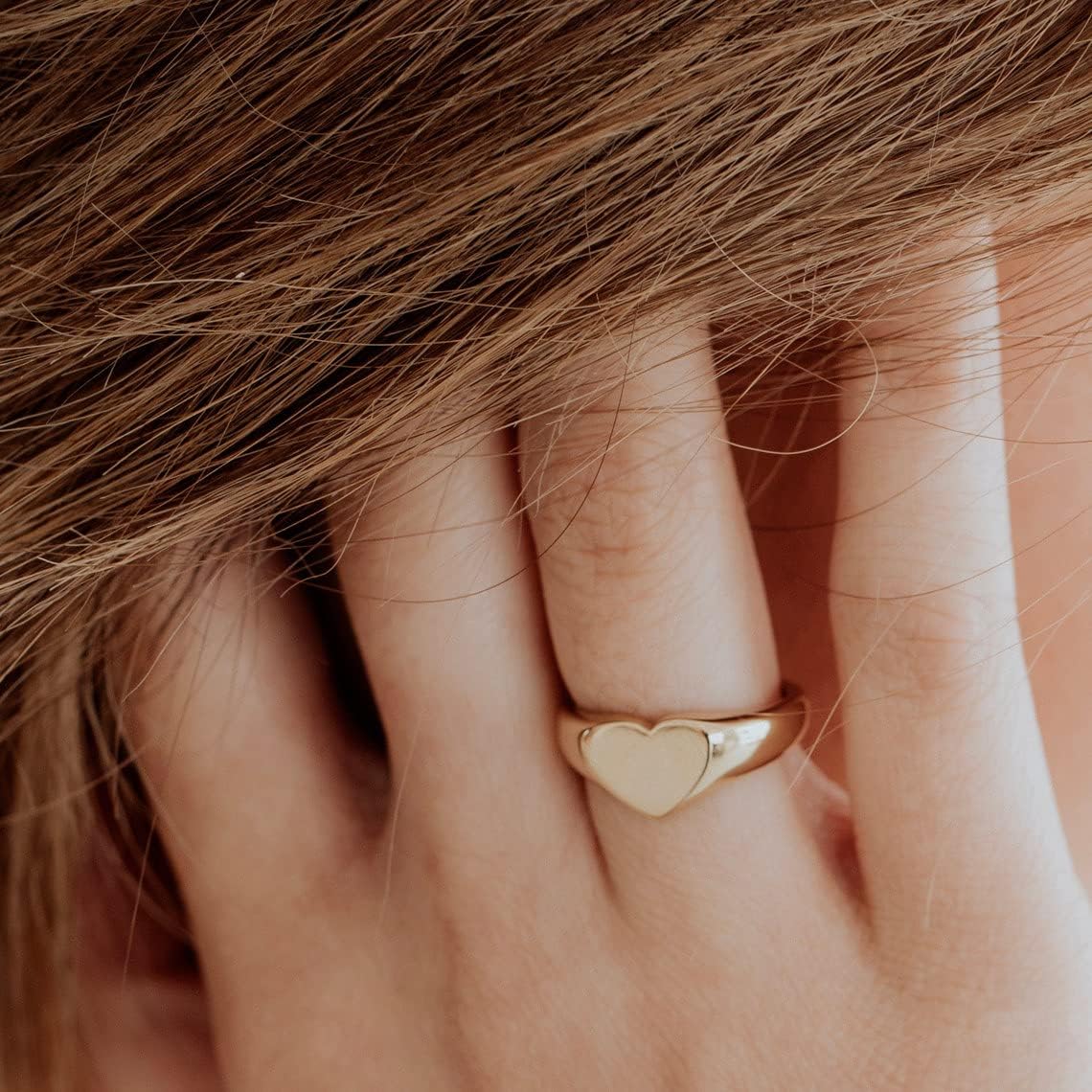 ASCOMY Chunky Croissant Dome Rings for Women 14K Gold Plated Thick Twisted Rope Signet Love Heart Braided Statement Rings Dainty Vintage Dome Croissant Stacking Ring for Everyday Jewelry Gifts - Image 2