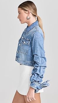 alice + olivia Women's Tiff Denim Jacket with Tie Sleeves