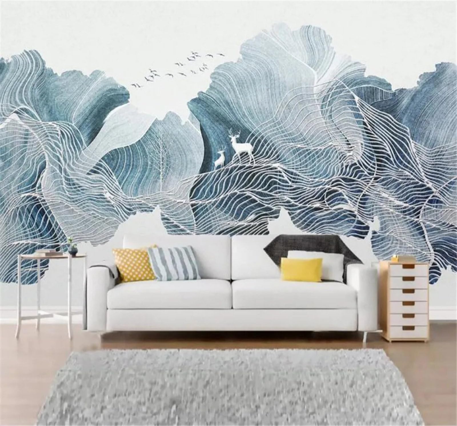 Tzxztt Abstract Ink Lines Reindeer Forest Modern 3D Wallpaper Premium Textured Silk Neutral Tones Material Ideal for Living Room Bedroom-250cm×170cm