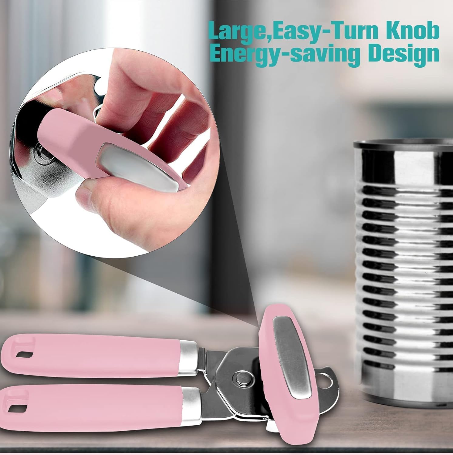 Apriscatole con magnete, apriscatole manuale professionale 3 in 1, multifunzione, apribottiglie, da cucina, in acciaio inox, resistente, con bordo liscio, per cucina e anziani (6D, rosa)