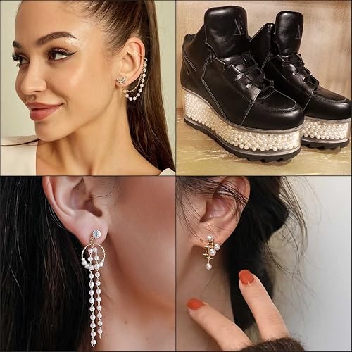 Miniatura 2 de 2000 cuentas de perlas blancas para fabricación de joyas, perlas de imitación redondas de plástico de 0.157 pulgadas con agujero para manualidades,