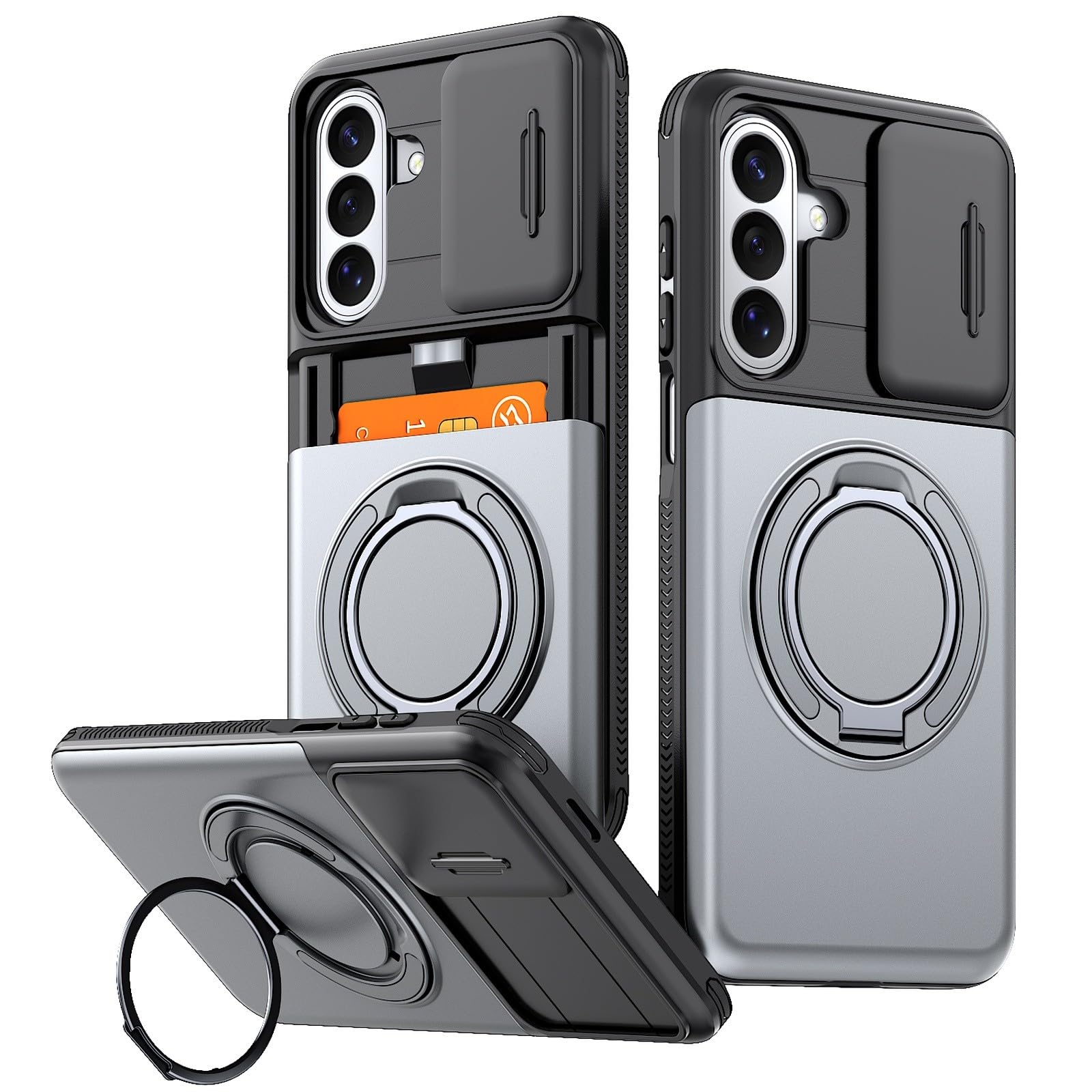 Generic Coque compatible avec Samsung Galaxy A55 (couleur : gris) porte-cartes arrière rigide en silicone