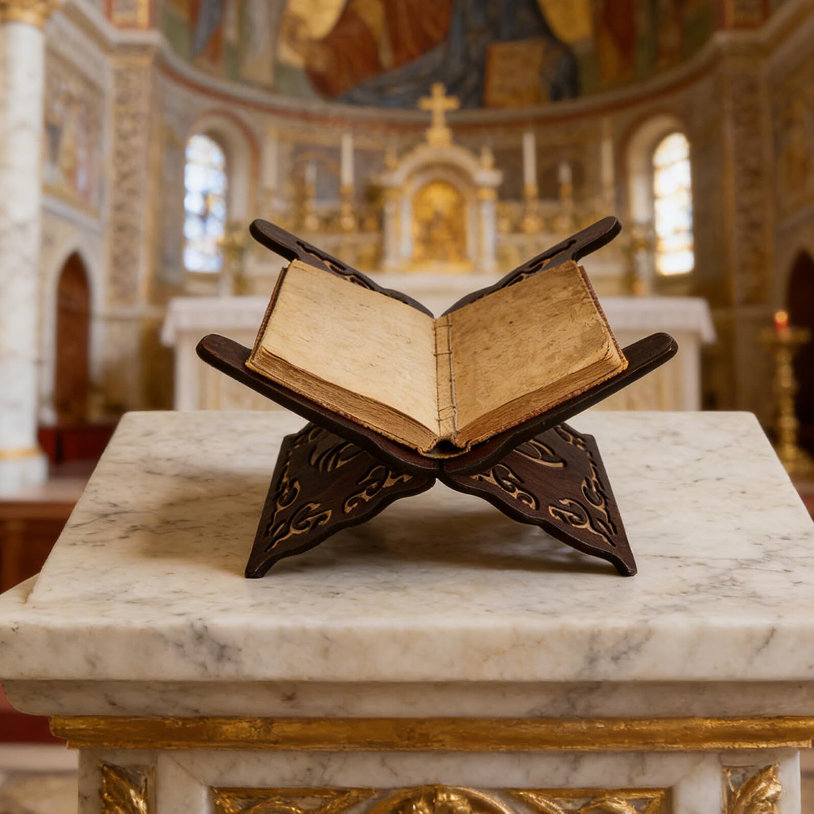 2 Szt. Drewniany Stojak Do Czytania Książek z Rzeźbionym Wzorem Przenośny Stojak Biblię i Koran Dekoracyjny Uchwyt Do Czytania i Modlitwy