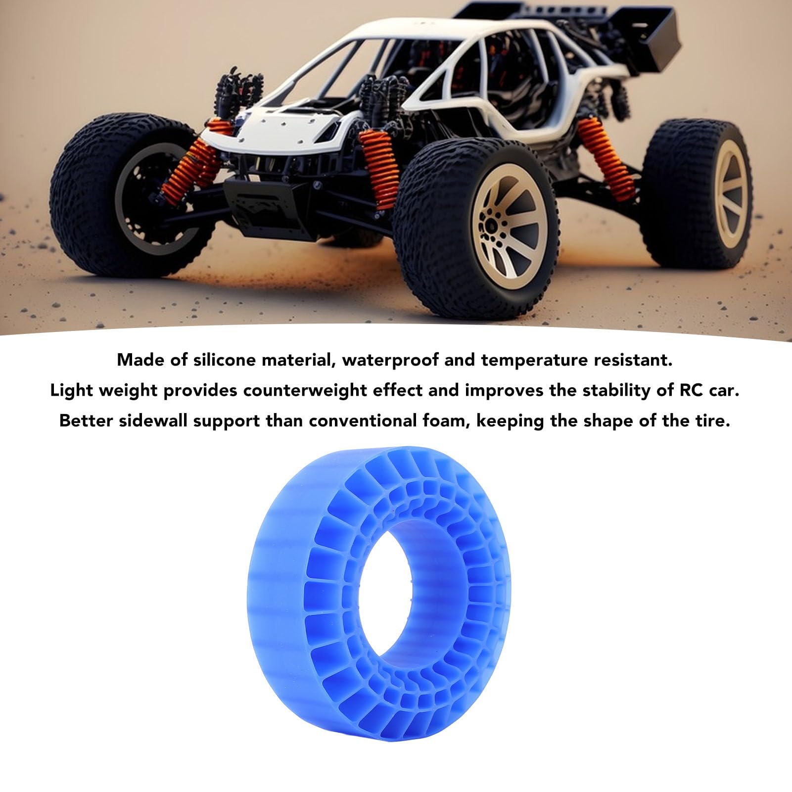 4 Piezas de Goma de Silicona de neumáticos Inserta Espuma de Ajuste 1,9 neumáticos de Las Ruedas 118-122mm, a Prueba de Agua de Relleno Interior para 1/10 Crawler Accesorios (Blue)
