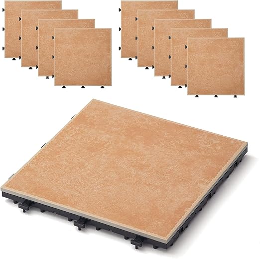 Amazon ぼん家具 ジョイントタイル 陶器 ベランダ パネル 屋外用 10枚セット 幅31cm Aテラコッタ タイル