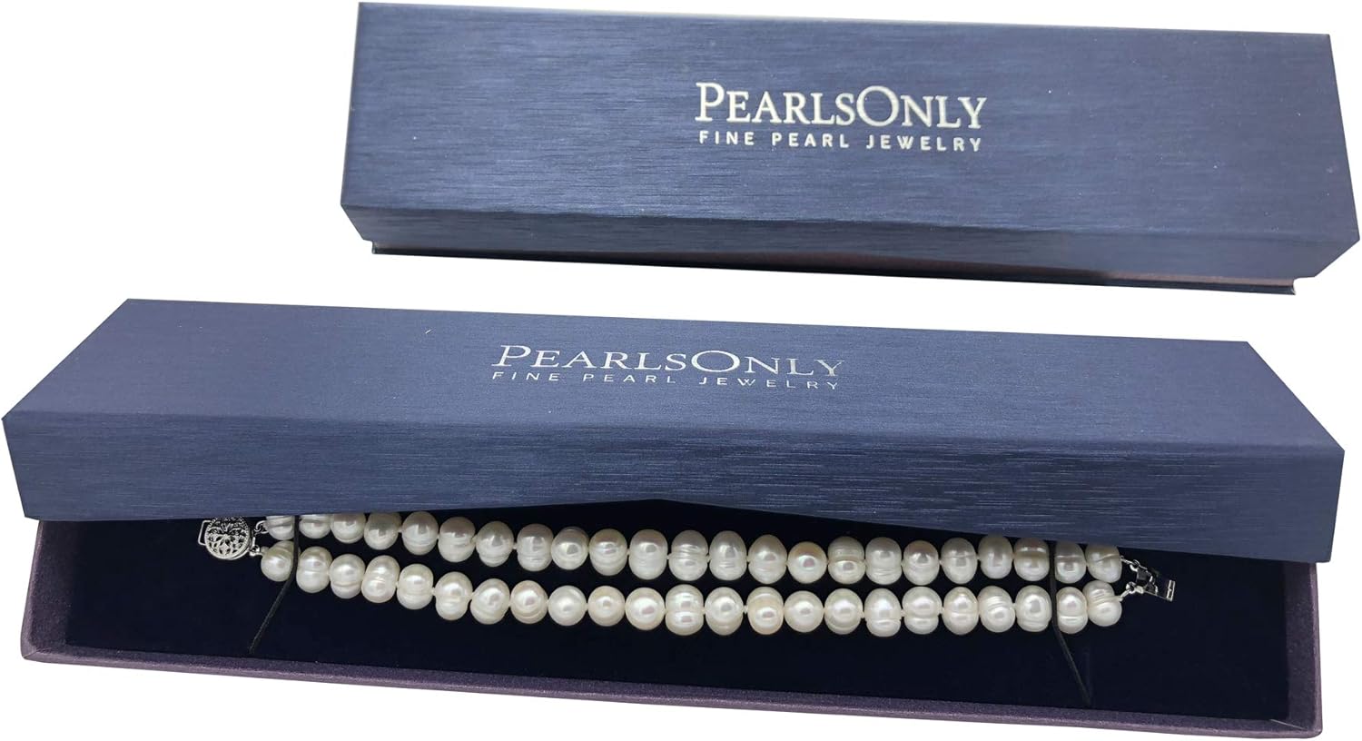 EDA White 6-7mm Double Strand A Quality Freshwater 925 Sterling Silver Cultured Pearl Bracelet for Women