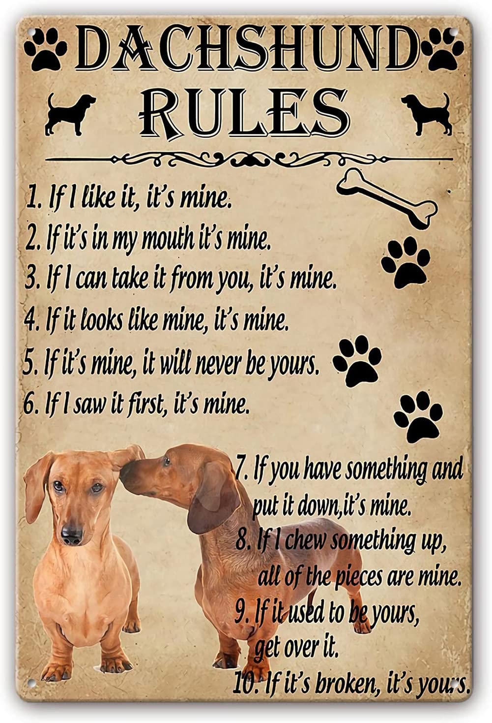 Preeklen Tin Sign 108 Metal Tin Sign Funny Rules For Your Dog Dachshund Wall Decor Animal Poster Metal Signs Paintings Home Pictures Painting Art For Garden Porch Home Decor 6X8 Inch
