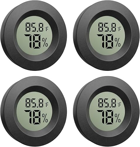 TeqyAqs four-pack of mini digital hygrometer thermometers for brooder locations