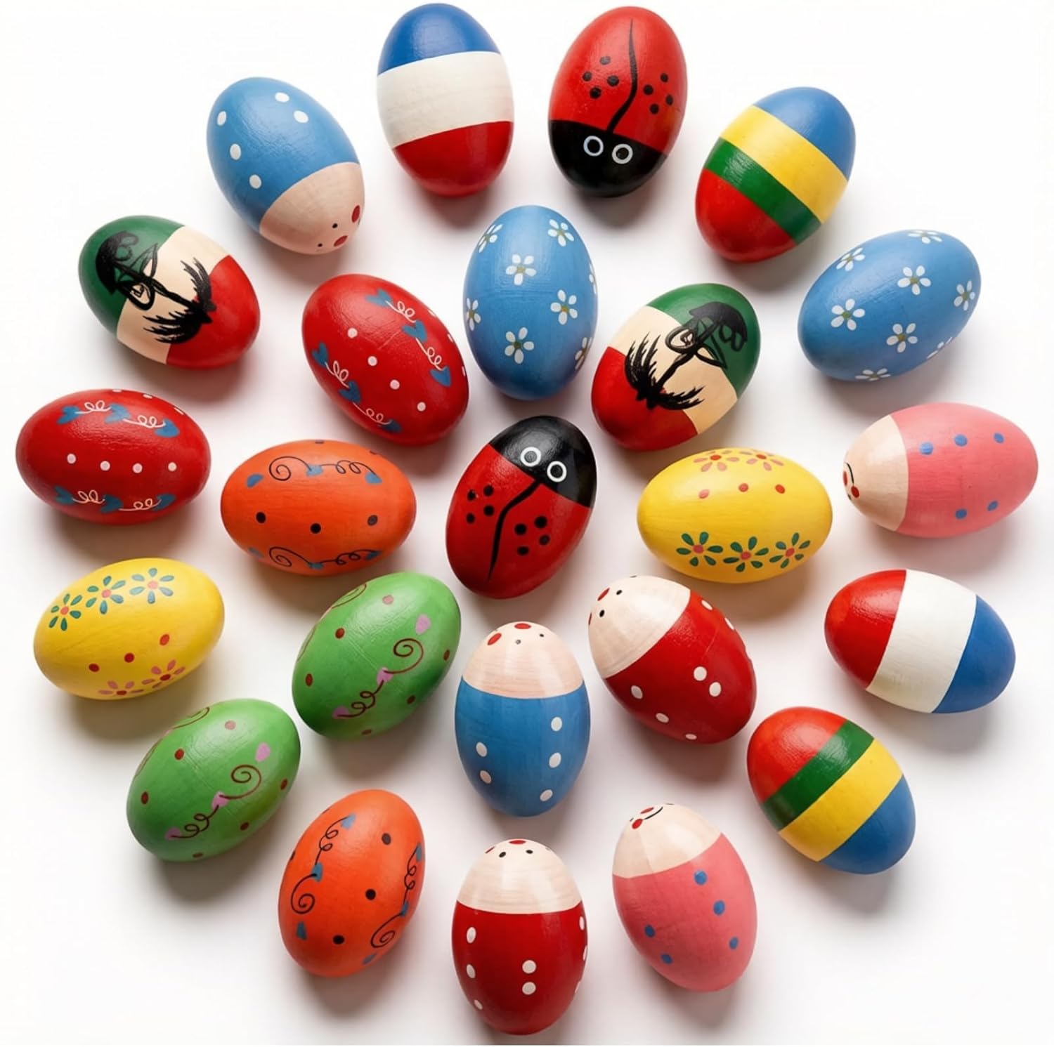 Peohud 24 Pack Wooden Egg Shakers, Maracas Percussion Musical Easter Eggs for Kids, Musical Instruments Toys for Music Learning