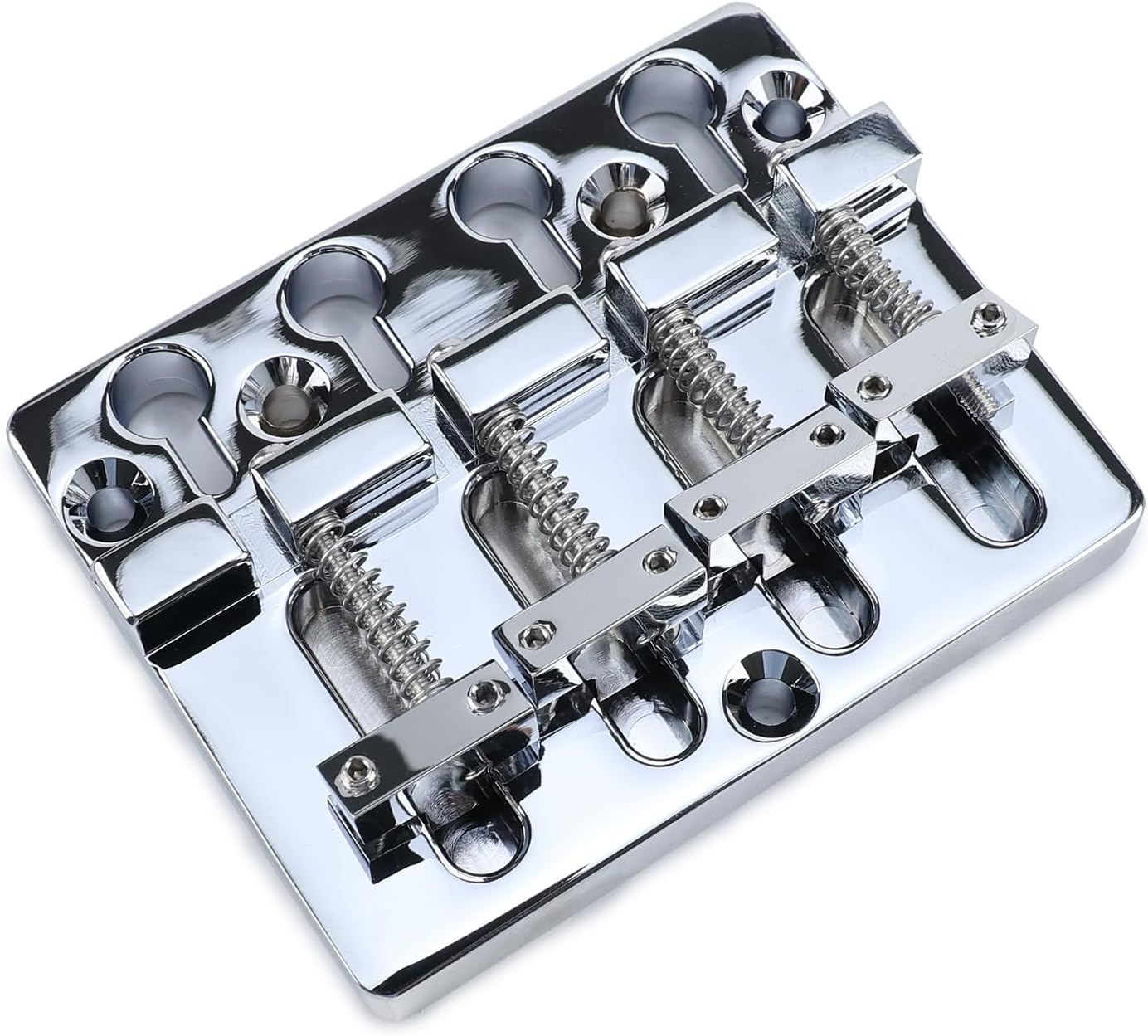Brass Electric Bass Bridge 4 String Bass Hardtail Bridge 18mm String Spacing Compatible with 4-string Electric Bass Replacement Parts Chrome