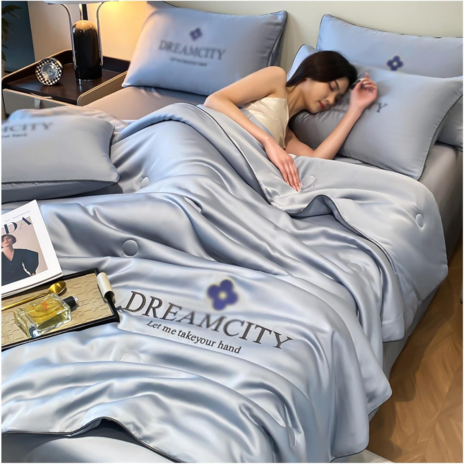 Ice Silk Quilt, Summer Simple Cool Quilt, Summer Ice Silk Conditioning Cooling Quilt, Cool And Comfortable Washable Ice Silk Simple Comforter(G,150x200cm)