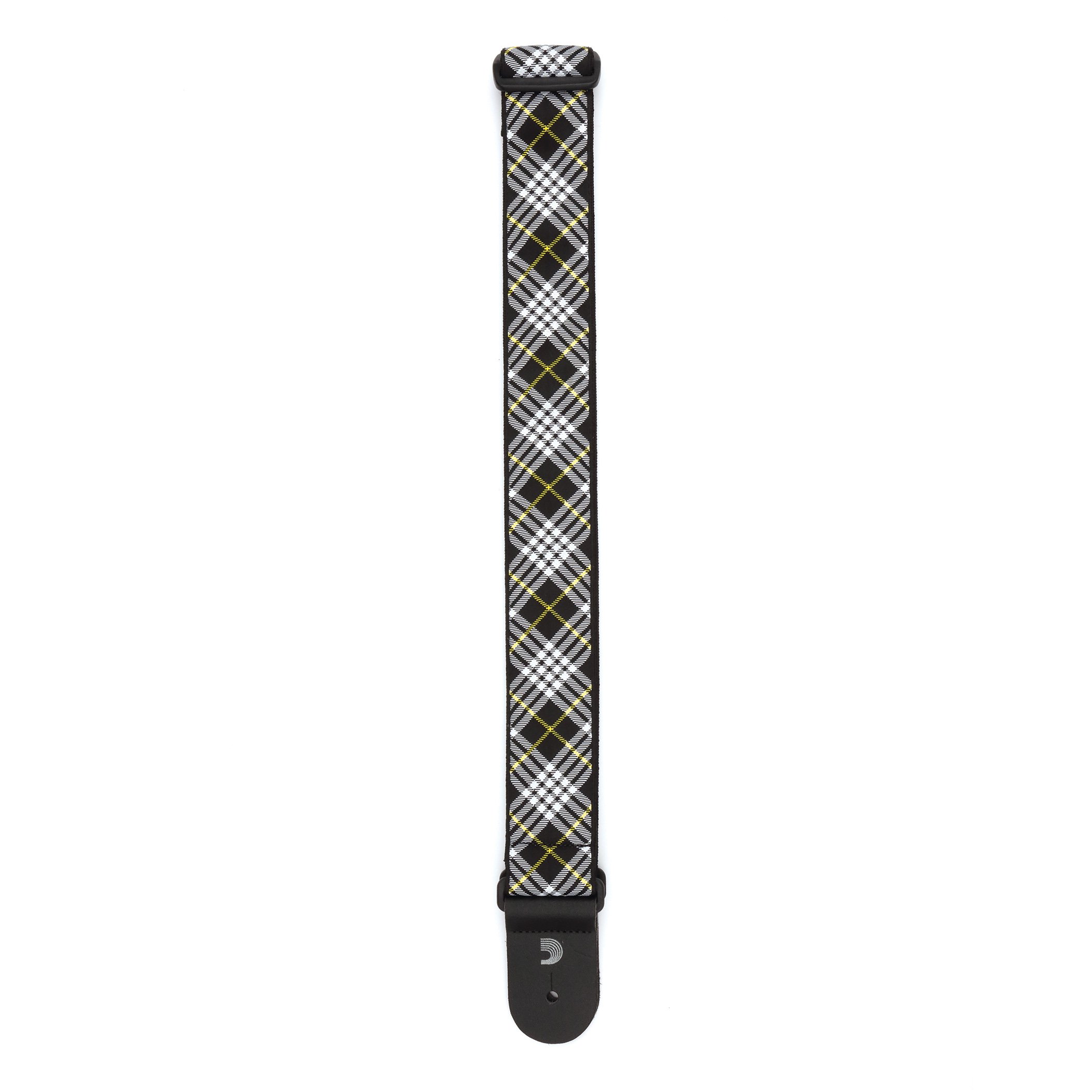 D'Addario Tracolla in tessuto per chitarra, tartan - Nero, bianco e giallo