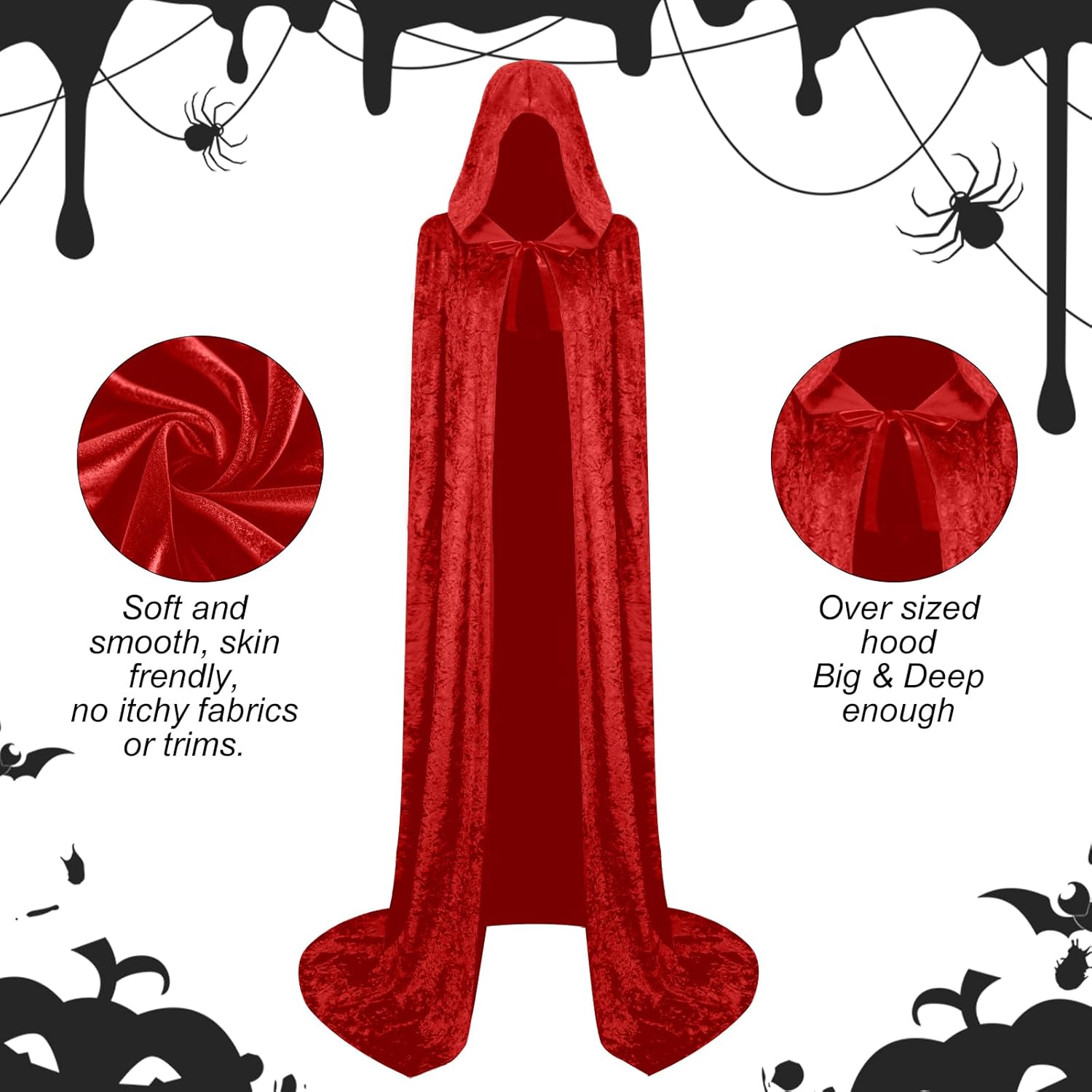 Hooded Cloak Velvet Cape with Hood Halloween Capes for Women Witch Costume Vampire Cloak Wizard Robe Cosplay - Image 5