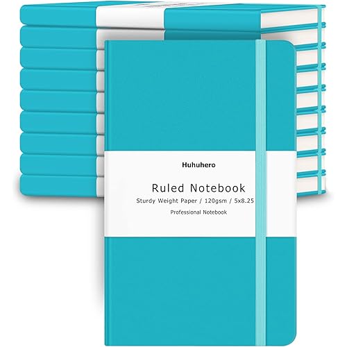 Huhuhero Notebook Journals, Ruled Journal for Writing, Premium Thick Paper Lined Hardcover Notebooks Bulk for Office School Note Taking College School Supplies 5"×8.25" (10, Teal)