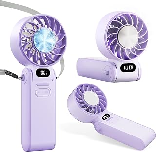 Portable Handheld Turbo Fan With Ice Cooling, 3-IN-1 Rechargeable Mini Personal Handheld Fans 180° Adjustable, 5 Speed Wind, Digital Display for Travel, Outdoor Games, Working (Purple)