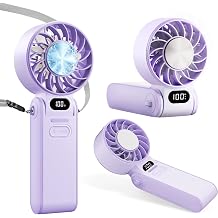 Portable Handheld Turbo Fan With Ice Cooling, 3-IN-1 Rechargeable Mini Personal Handheld Fans 180 Adjustable, 5 Speed Wind, Digital Display for Travel, Outdoor Games, Working Purple
