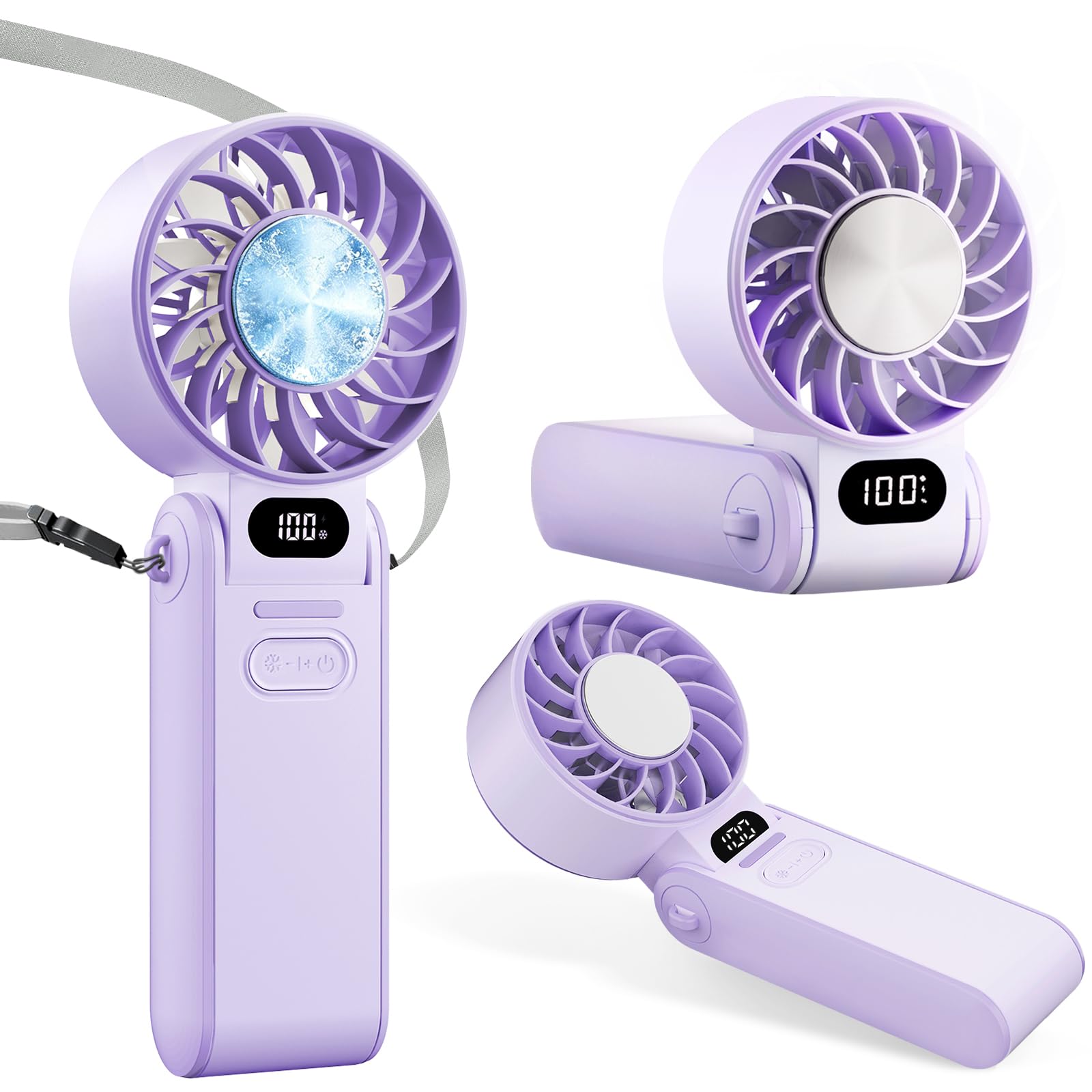 duludulu Handventilator, Hand Ventilator Tragbarer USB Aufladbar Mini Akku 5 Geschwindigkeiten Elektrisch Faltbar Portable Hand Tischventilatoren mit Led Anzeige für Home Office Außen Urlaub Reisen