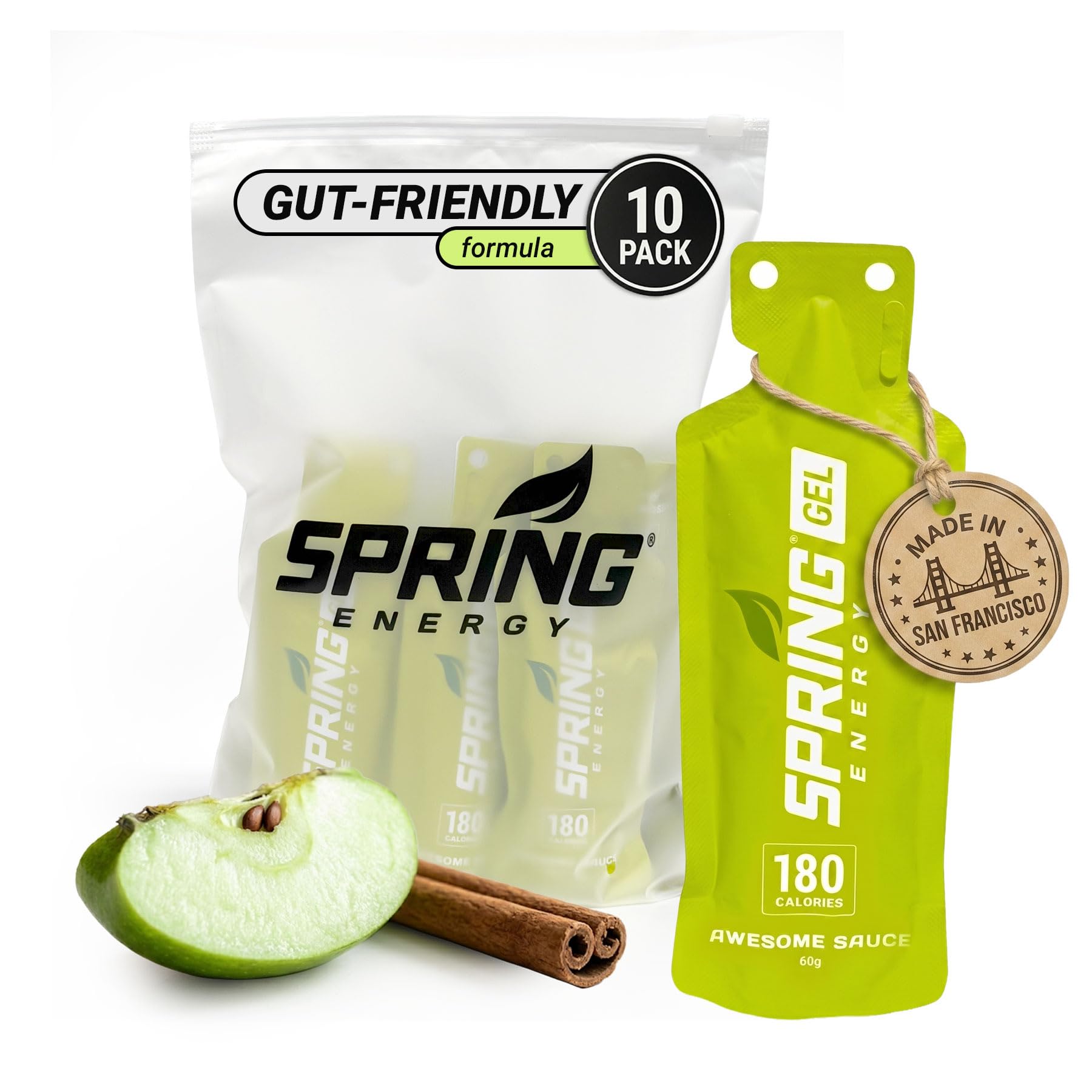 SPRING Gel energético vegano de maçã e canela com batata-doce, 180 calorias, 10 unidades