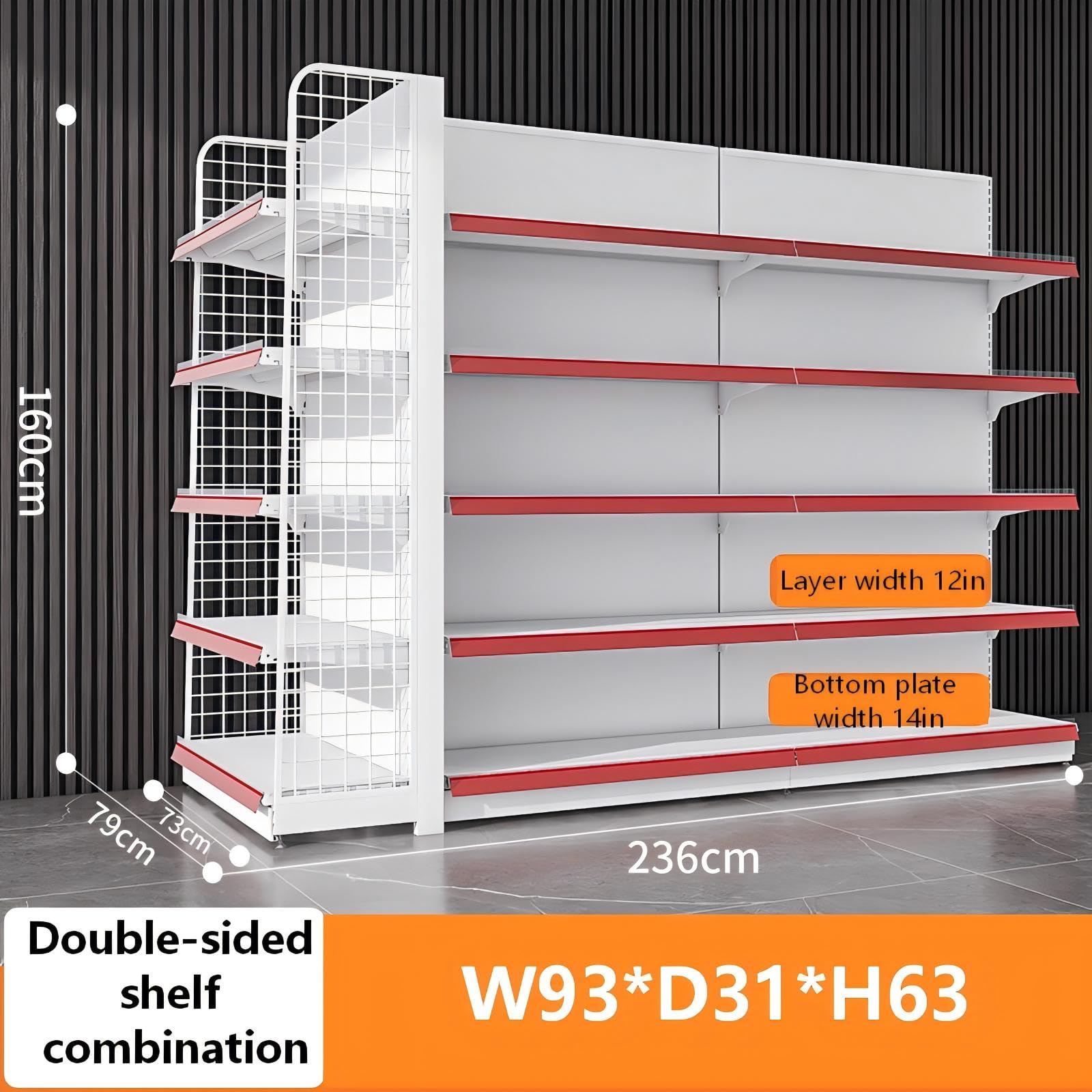 Dwustronny regał ekspozycyjny do sprzedaży detalicznej, konfigurowalny Sto, 2 kolory (biały), idealny do przechowywania nizat, rozmiar W93*D31*H63, idealny do merching