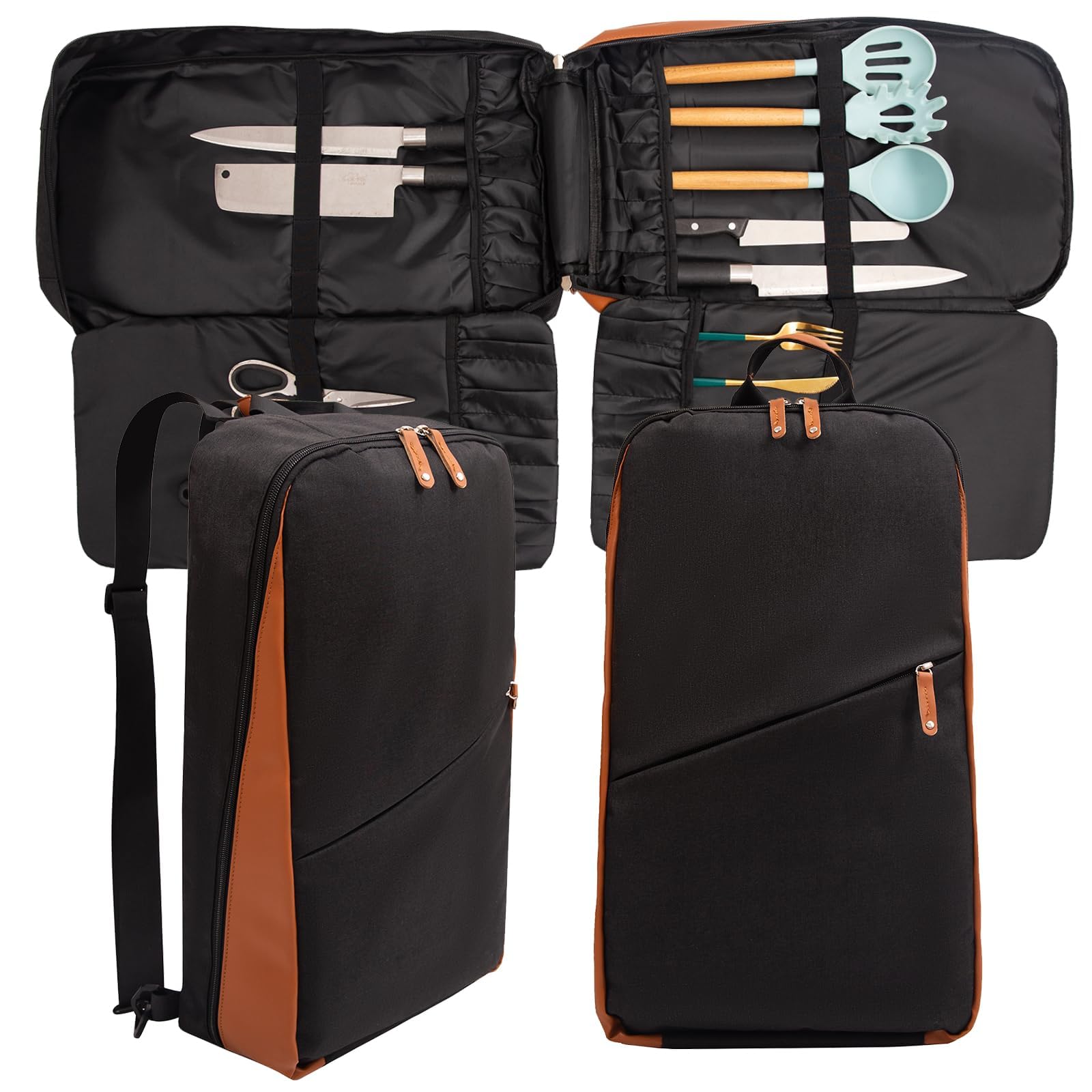Bolsa para cuchillos de chef de 50 cm, bolsa profesional para cuchillos de chef con 21 compartimentos, hecha de tela Oxford impermeable, ligera, portátil y segura