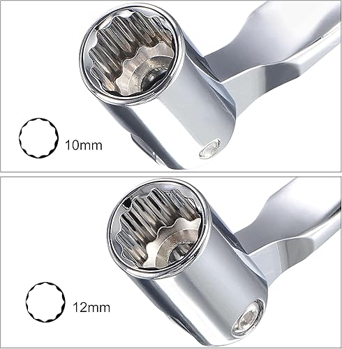 Miniatura 4 de uxcell Llave de cabeza flexible de 12 puntos, extremo de caja giratoria doble métrica de 0.394 in x 0.472 in, rotación CR-V de 180 grados para