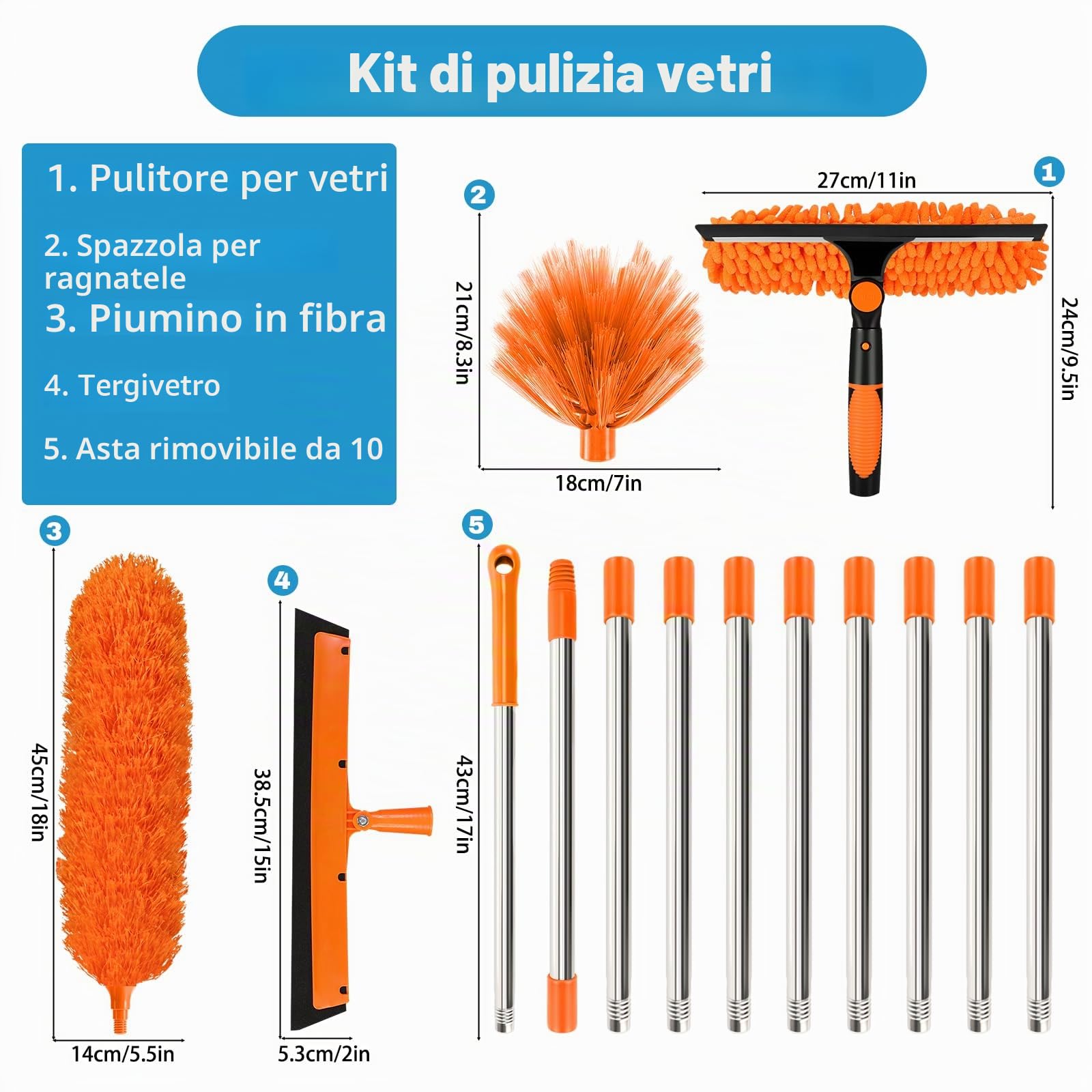 Zikenis Feather Duster Cleaning Set per Spolverini con Asta Fissa, Spolverino in Microfibra Lavabile e Riutilizzabile per Divani, Soffitti, Ragnatele, Vetri, Ventilatori da Soffitto