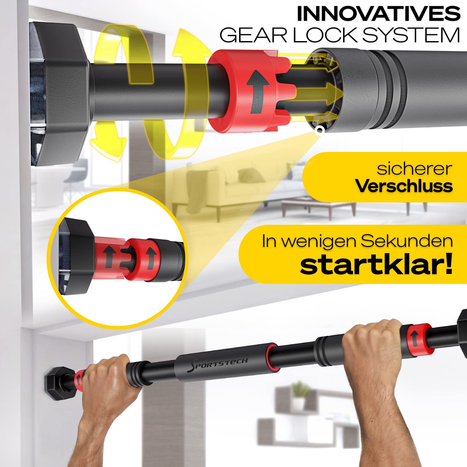 Barra Dominadas con Función Innovadora de Fijación | Segura y rápida - Barra de Dominadas sin Tornillos para el Marco de la Puerta | Barra para casa ajustable hasta 90 cm | KS260/KS270 incl. eBook