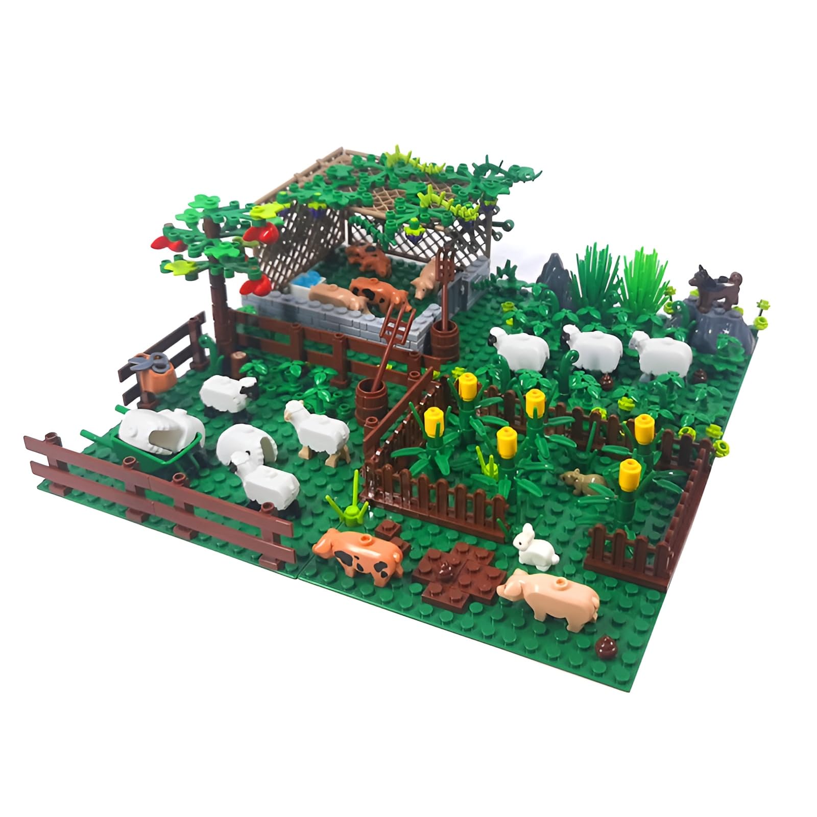 Farm Animal and Plant Building Blocks Set, MOC Ranch Scene Simulation Toys, Crop and Livestock Building Bricks Kit, Home Decoration for Teens and Adults, and Birthday Gifts