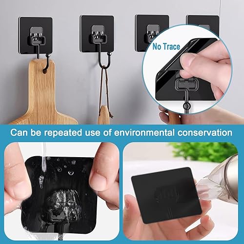 Miniatura 4 de Ganchos adhesivos de pared, color negro, paquete de 10, impermeables, resistentes al óxido, hasta 30 libras (máx.). Ideal para colgar, adecuado para