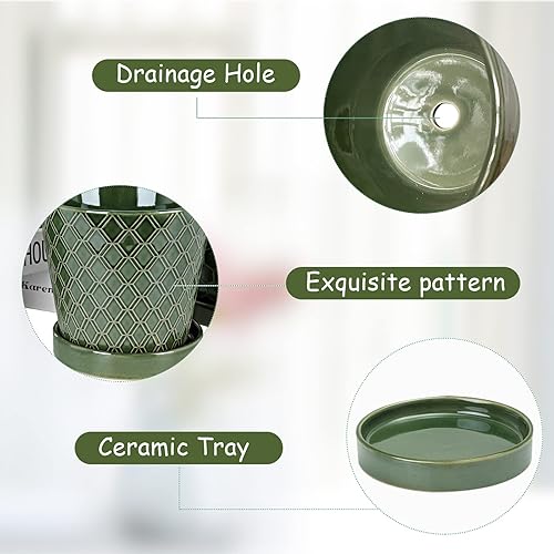Miniatura 3 de BUYMAX  Juego de 4 maceteros de cerámica de 5pulgadas con orificios de drenaje y bandeja de cerámica, regalo para jardinería, decoración de