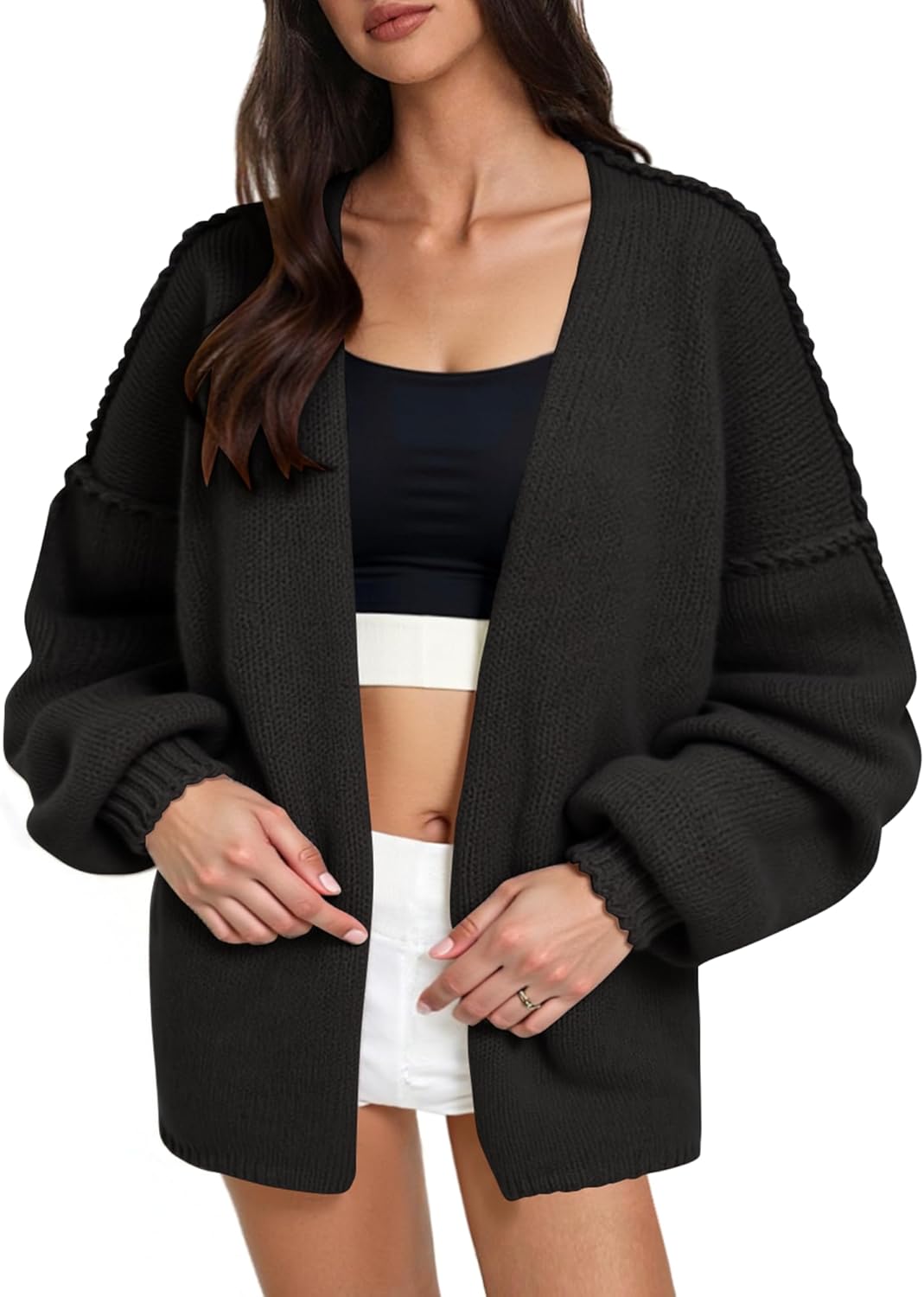 Women’s Oversized Knit Cardigan, Open Front Long Sleeve Chunky Sweater, Soft Cozy Beige Cardigan for Fall & Winter Layering - Image 5