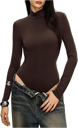 MakeMeChic Womens Mock Neck Long Sleeve Backless Bodysuit Going Out Tops | Open Back, Tummy Control, Body Suit, Sexy, Rave, Concert Outfits
