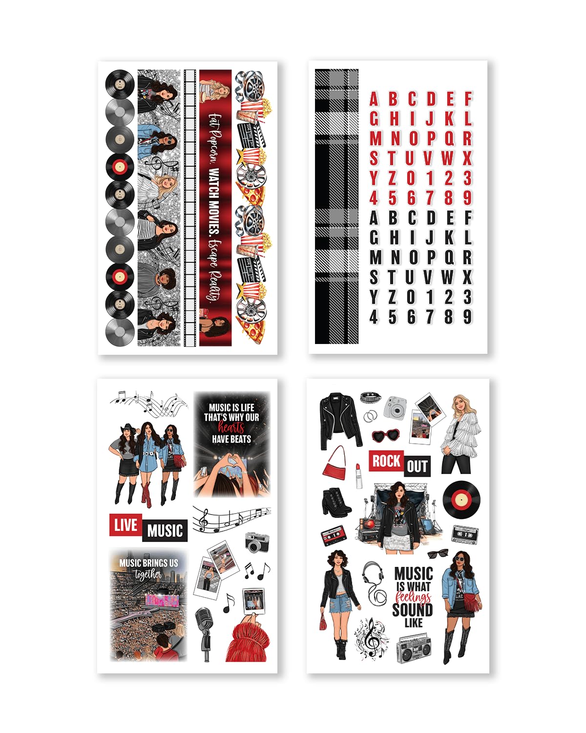 Rongrong My Favorite Things Planner - Adesivi per agende, diari e album di ritagli, 24 pagine, ispirati agli amanti della musica e alle vibrazioni notturne del cinema