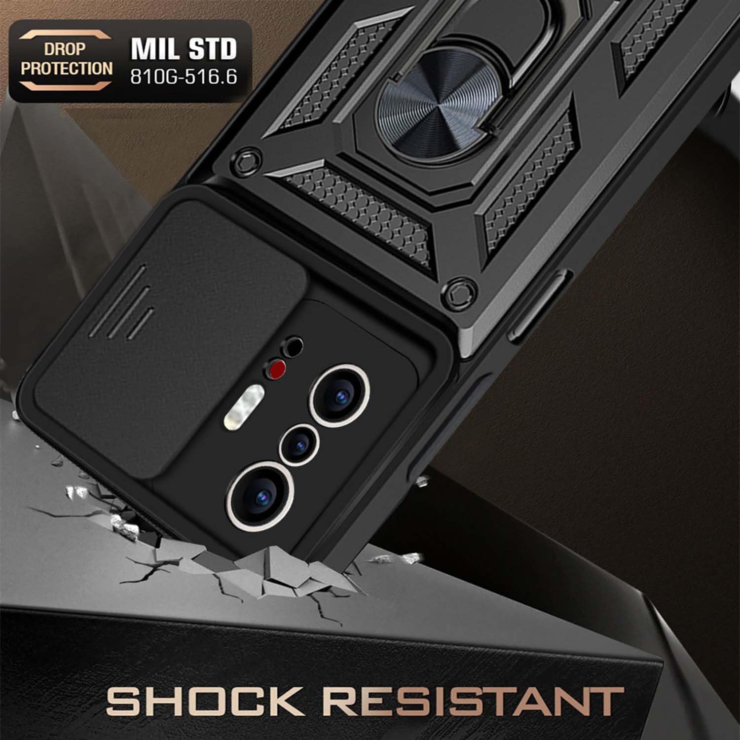 Custodia ILING Per Xiaomi 11T Pro/11T 5G, Anticaduta Militare Con Anello Porta E Supporto - Traslucida Opaca Sottile (Verde Scuro)