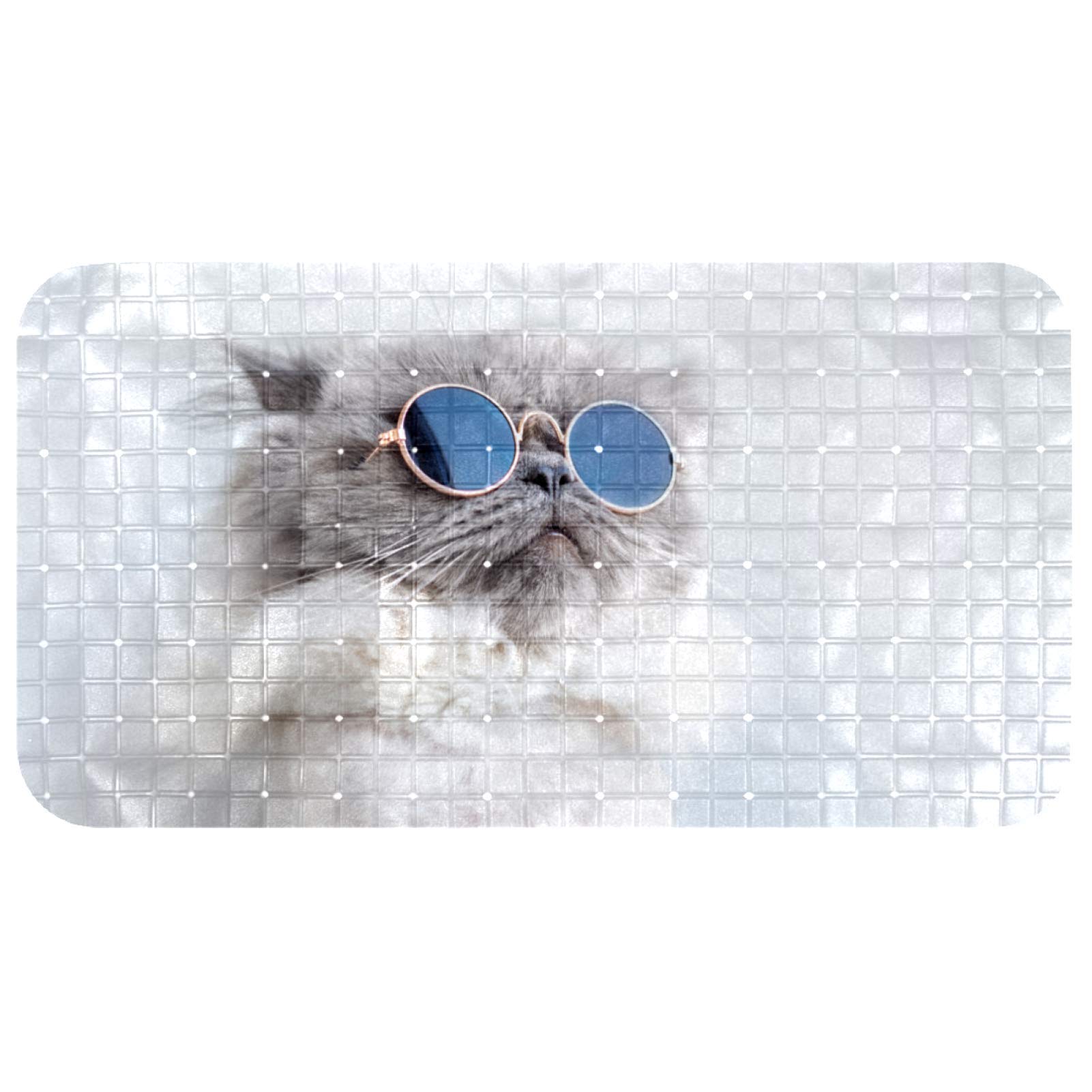 Tapis de douche antidérapant et écologique chat rigolo pour salle de bain