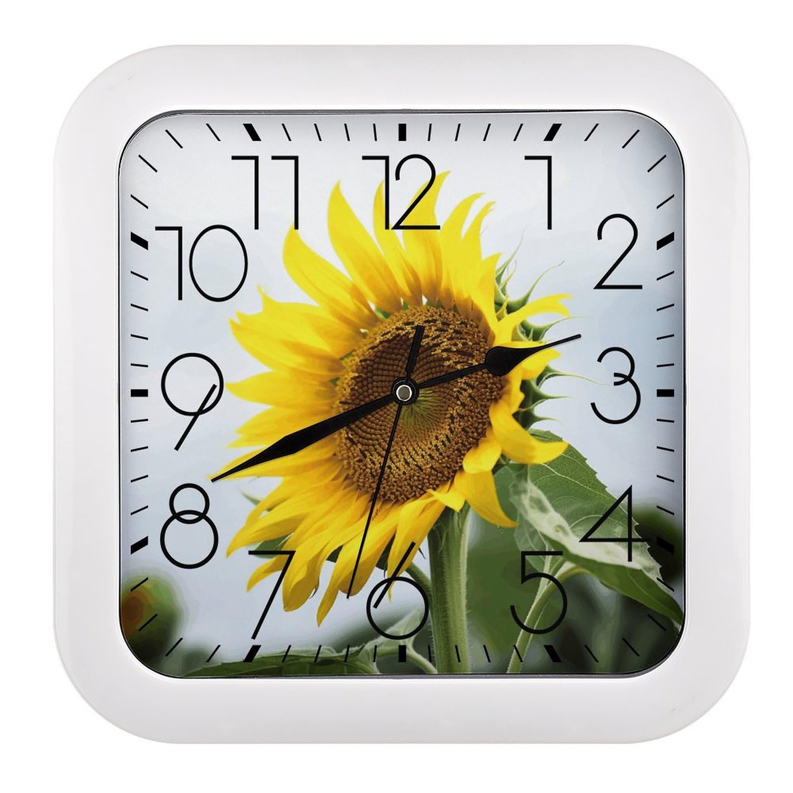 FekiLoot Bloom Sunflower Wall Clock 10.2" Modern Farmhouse Square Clocks Silent No Ticking, Wall Art and Timepiece Clock for Shelf Table Mantel Or Bedside Clocks