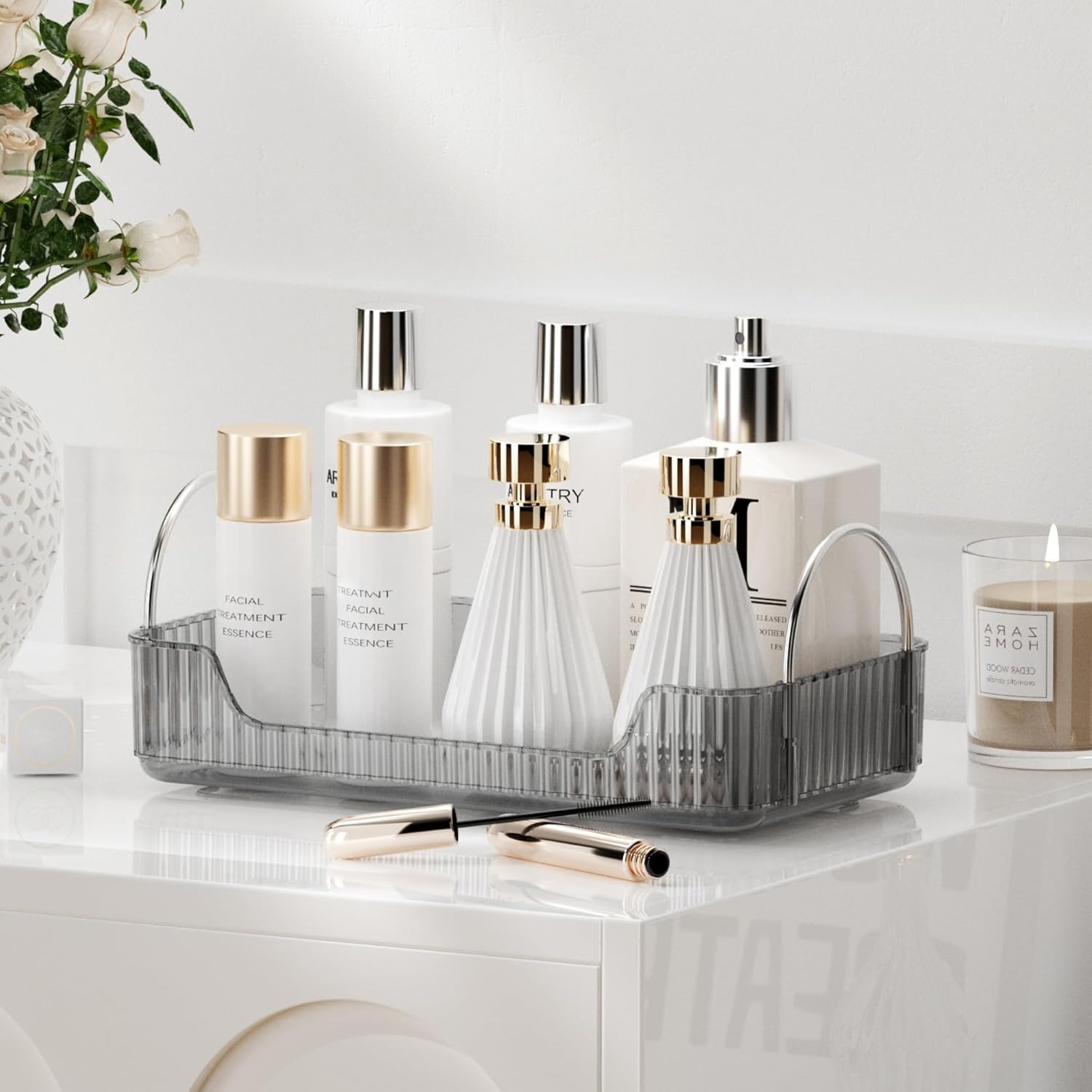 YCIA&DONE Bathroom Organizer Countertop, Makeup Storage, Skincare Cosmetic Tray Shelf, Perfume Holder Rack for Vanity Counter, Large Capacity, Easy to Install, Clean, 1 Tier, Smoky Gray YCIA&DONE Bathroom Organizer Countertop, Makeup Storage, Skincare Cosmetic Tray Shelf, Perfume Holder Rack for Vanity Counter, Large Capacity, Easy to Install, Clean, 1 Tier, Smoky Gray