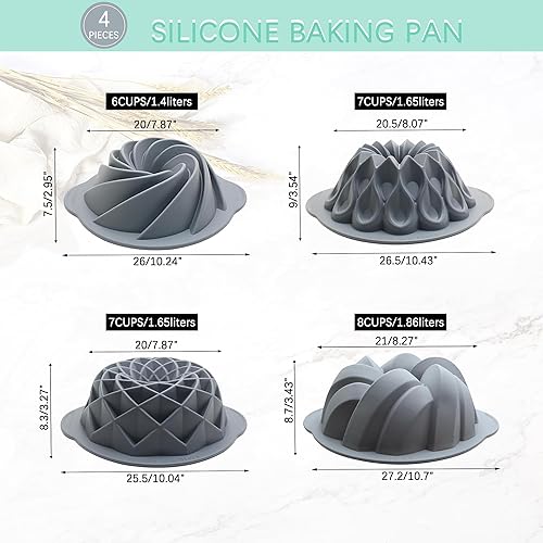 Miniatura 10 de Tongjude 4 moldes de silicona estriados para tartas, molde para hornear tubos, moldes de silicona para pasteles caseros, pan y gelatina, sin BPA,