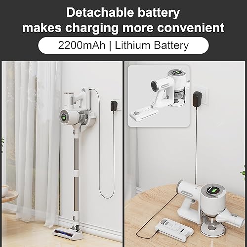 Miniatura 5 de Aspiradora inalámbrica, 30 KPa, batería recargable de mano de 2200 mAh, ligera, escoba eléctrica pequeña, 40 minutos de tiempo de ejecución para el