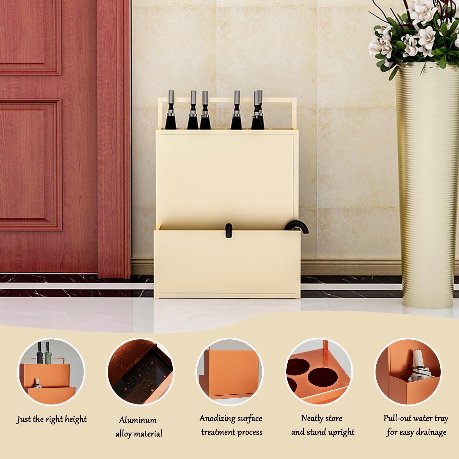 Generico Portaombrelli in Metallo a 2 Livelli per portaombrelli da Ingresso, portaombrelli Commerciale con Vassoio raccogligocce Rimovibile (Grigio, 38 * 26 * 53 cm/15 * 10,2 * 20,9 Pollici
