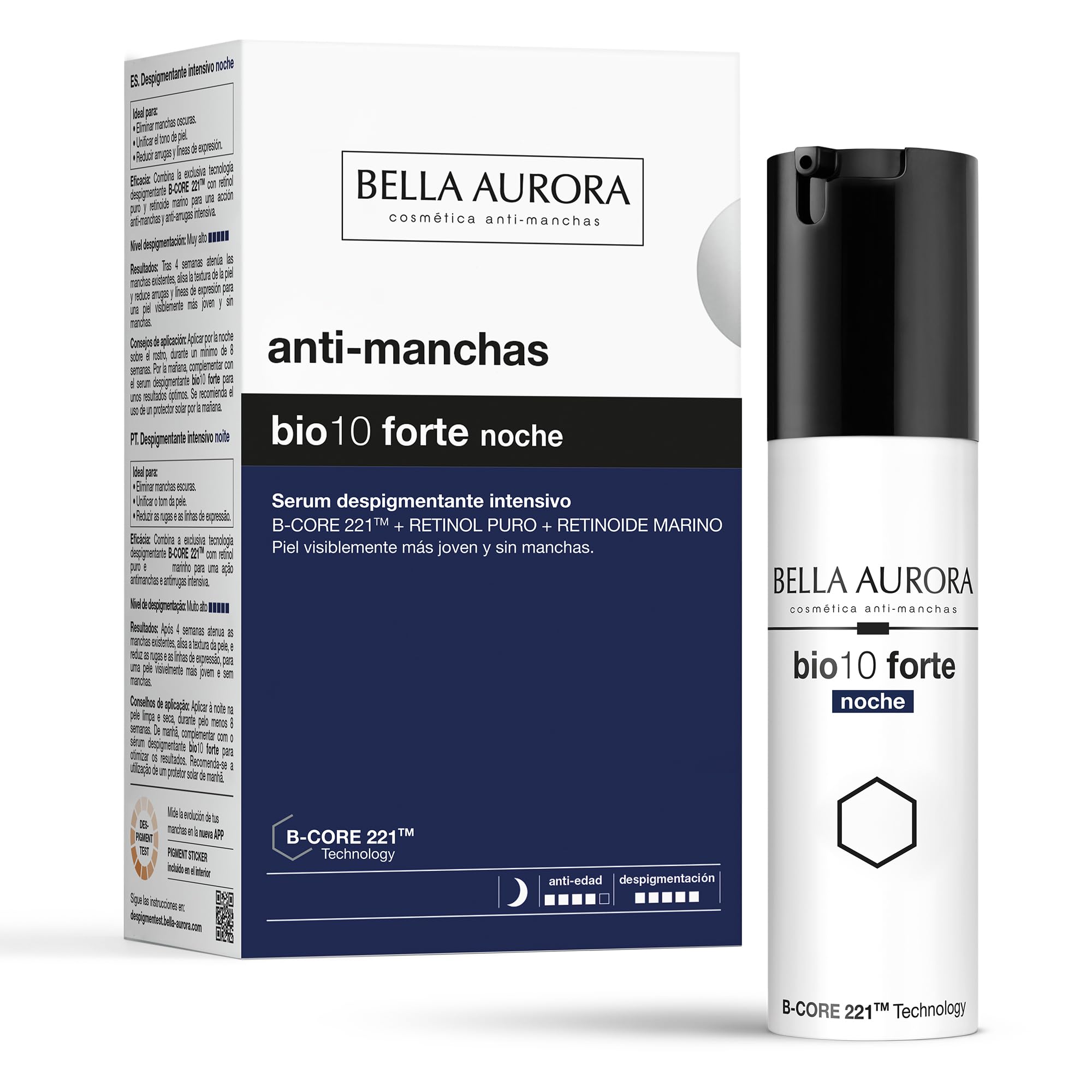 BELLA AURORA - Bio10 Forte Noche 30 ml, Tratamiento Despigmentante Intensivo Nocturno, Sérum Antimanchas, Estimula Renovación Celular, Todo Tipo de Piel, Aporta Luminosidad, Tecnología B-CORE221