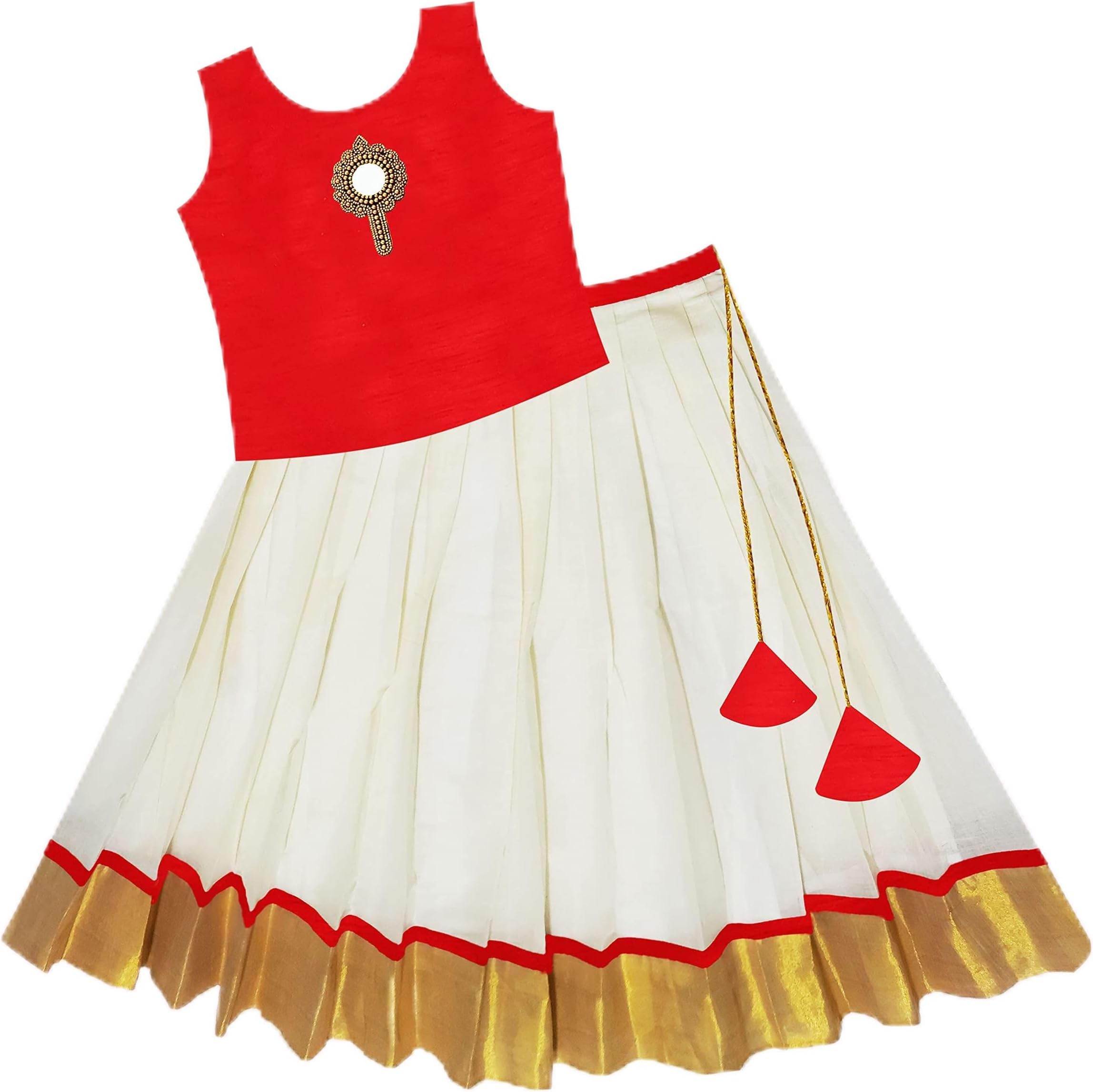 Silstory Onam Traditional Kerala Set Kasavu dress for Baby Girl's, Kids, Girls and Teens - Pattu Pavada Silk & Traditional Classic Lehenga Choli 0-14 years